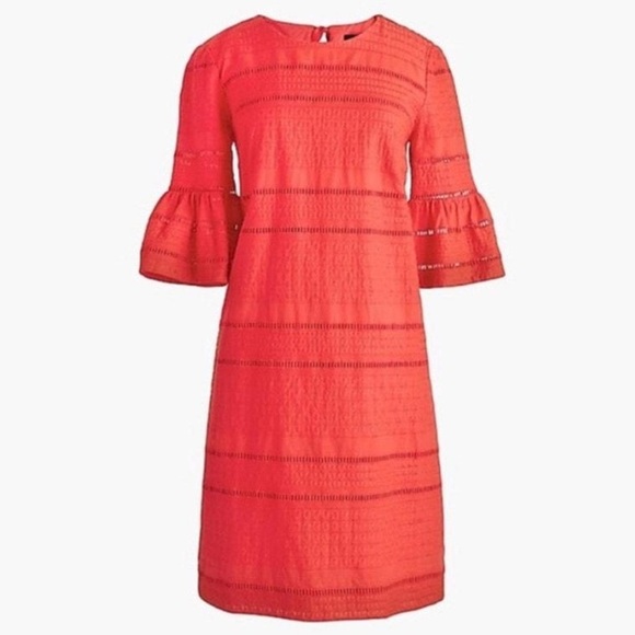 J. Crew shift dress Womens Flutter Sleeve Eyelet 100% Cotton Orange Size 6 G1269 - Picture 3 of 8